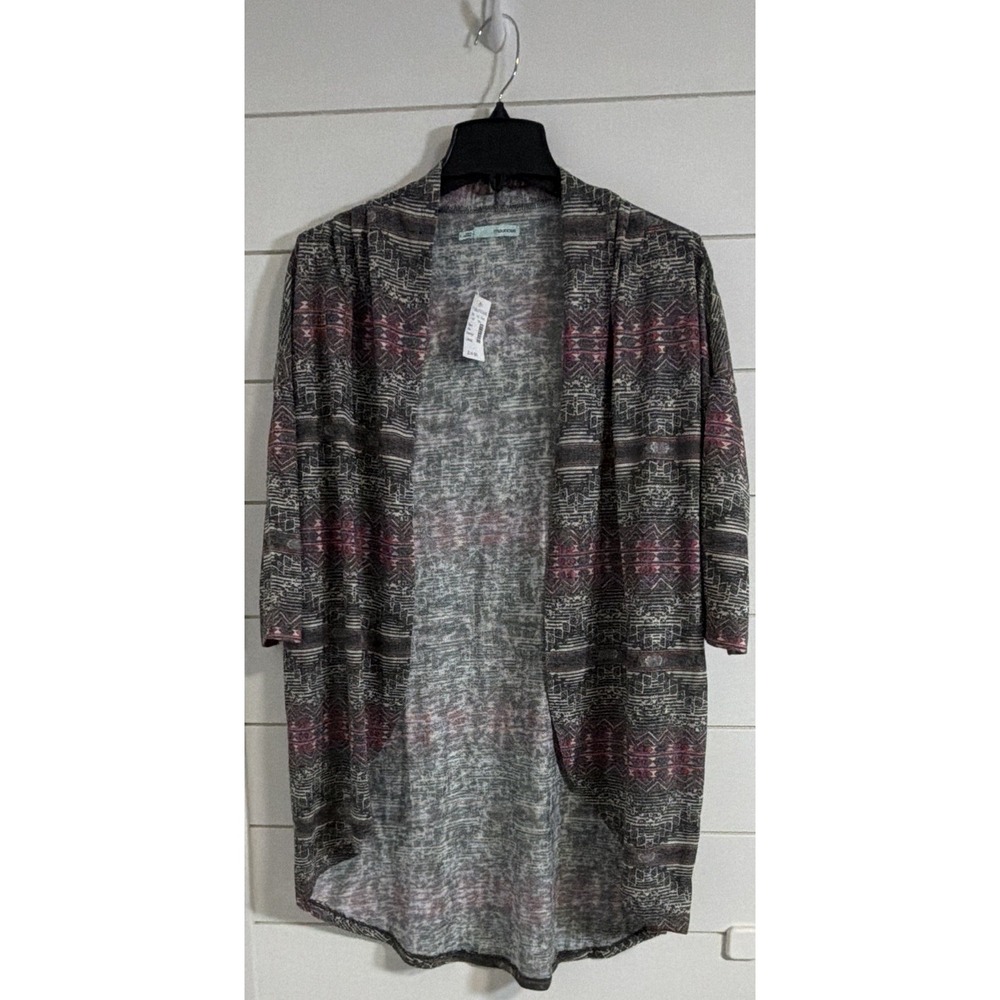 Maurices Womens Pink Grey Geometric Tribal Open Front Cardigan Seater Large NWT